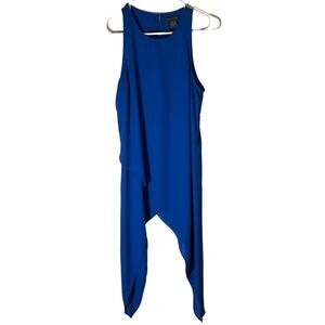 Suzy Shier bold blue asymmetrical long sleeveless blouse tank top size small